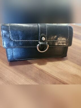 Vtg Fossil Black Leather Wallet, With Checkbook Holder.